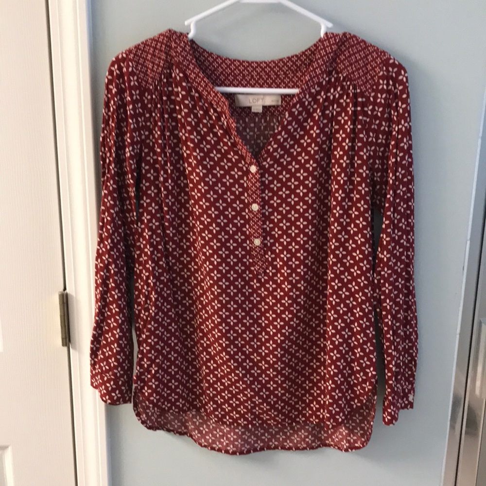 LOFT long sleeve red blouse with pattern